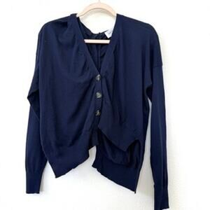 MEIMEIJ Italy Asymmetrical Button Cardigan Sweater Navy Avant Garde Women Size L